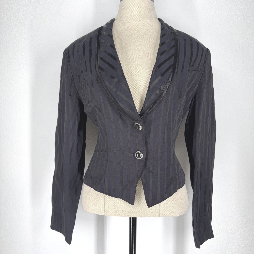Vintage‎ 90s Cropped Striped Blazer Small Tailored Dark Academia Goth Whimsigoth